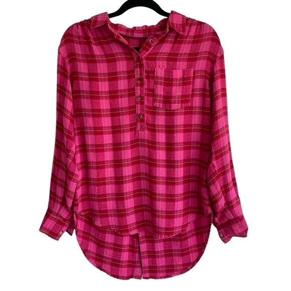 Anthropologie Isadora Pink Plaid Flannel Top, Size XS - Picture 4 of 10